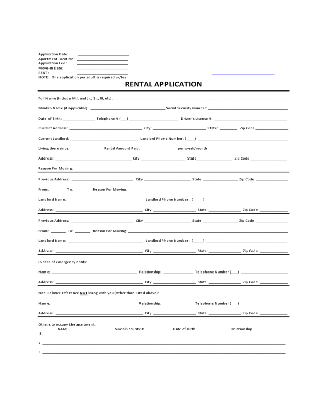 New Hampshire Rental Application for Tenant