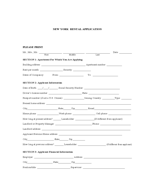 New York Rental Application