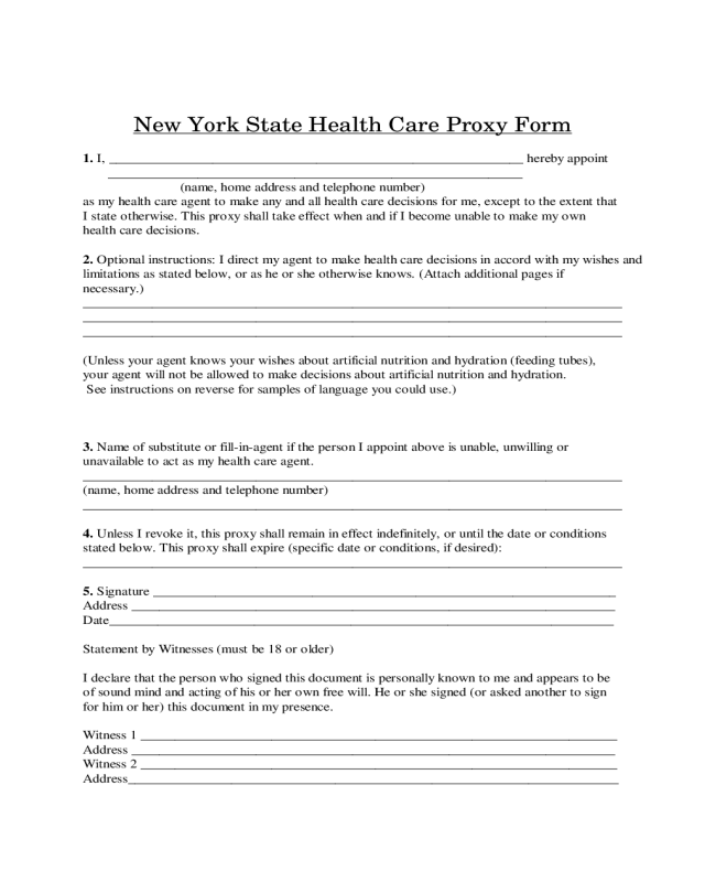 New York State Health Care Proxy Form