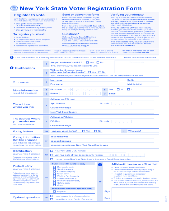 New York State Voter Registration Form