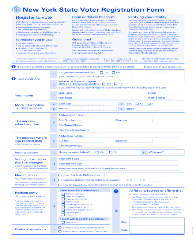 Printable Voter Registration Form New York Printable Forms Free Online