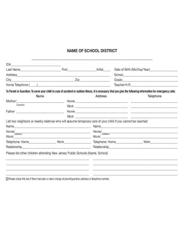 NJ Family Care Emergency Medical Form - New Jersey