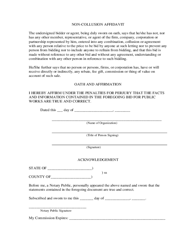 2021 NonCollusion Affidavit Fillable, Printable PDF & Forms Handypdf