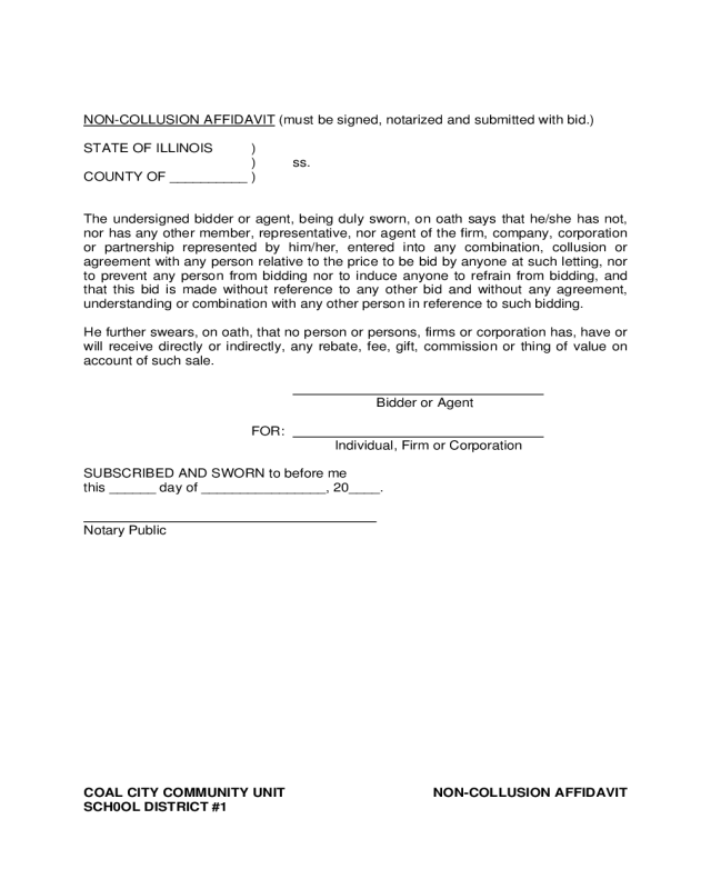 Non-Collusion Affidavit Form - Illinois