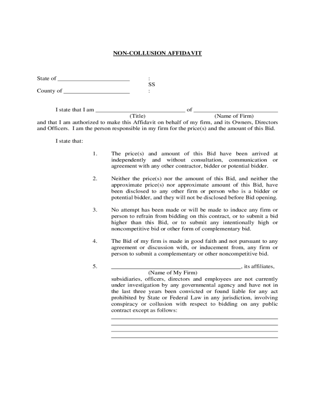 Non-Collusion Affidavit Form - Montgomery County Community College