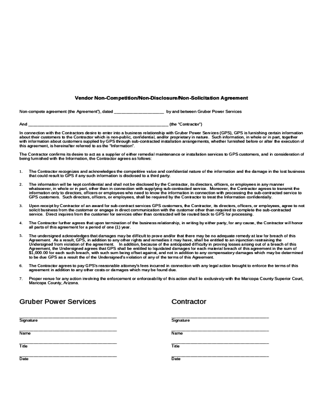 2024 Non Compete Agreement Template Fillable Printable PDF Forms