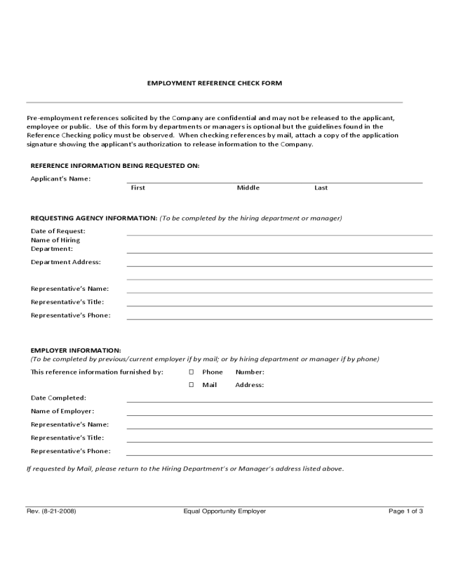 Noncomplete Employee Reference Check Form