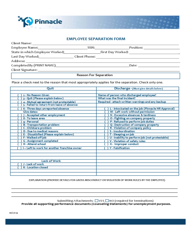 Noncomplete Employee Separation Form