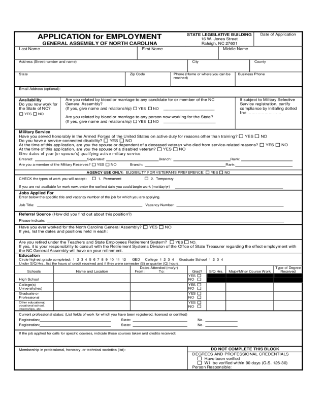 north carolina judicial department application for employment