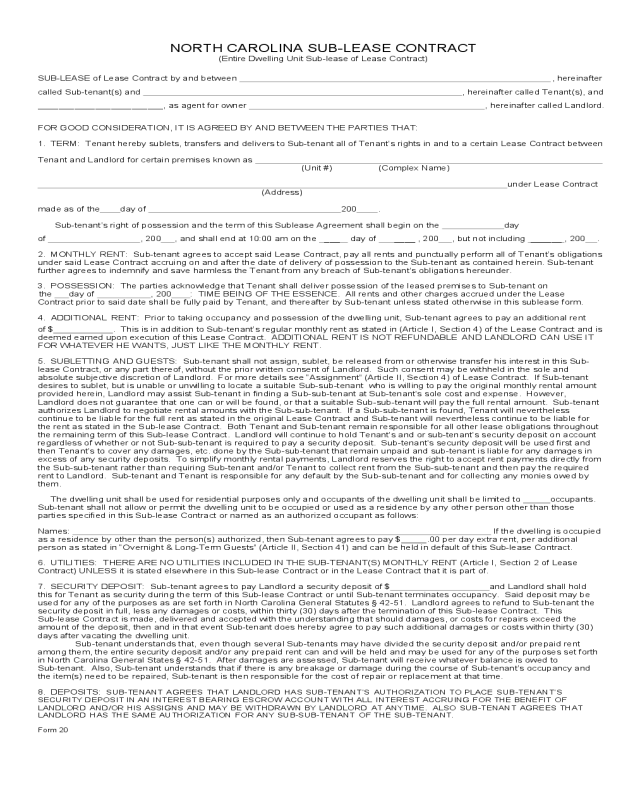 North Carolina Sublease Contract - Edit, Fill, Sign Online | Handypdf