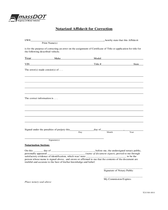 Notarized Affidavit for Correction Form