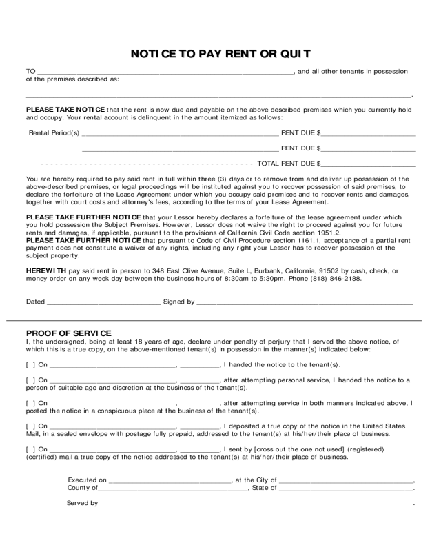 Notice To Pay or Quit Template