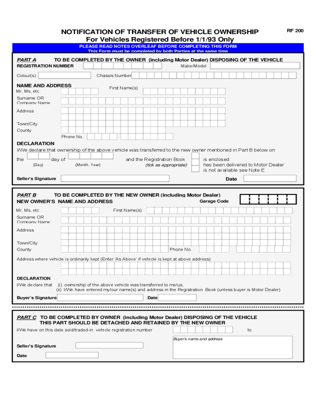 Change Of Car Ownership Form Fillable Printable Pdf Forms | The Best ...