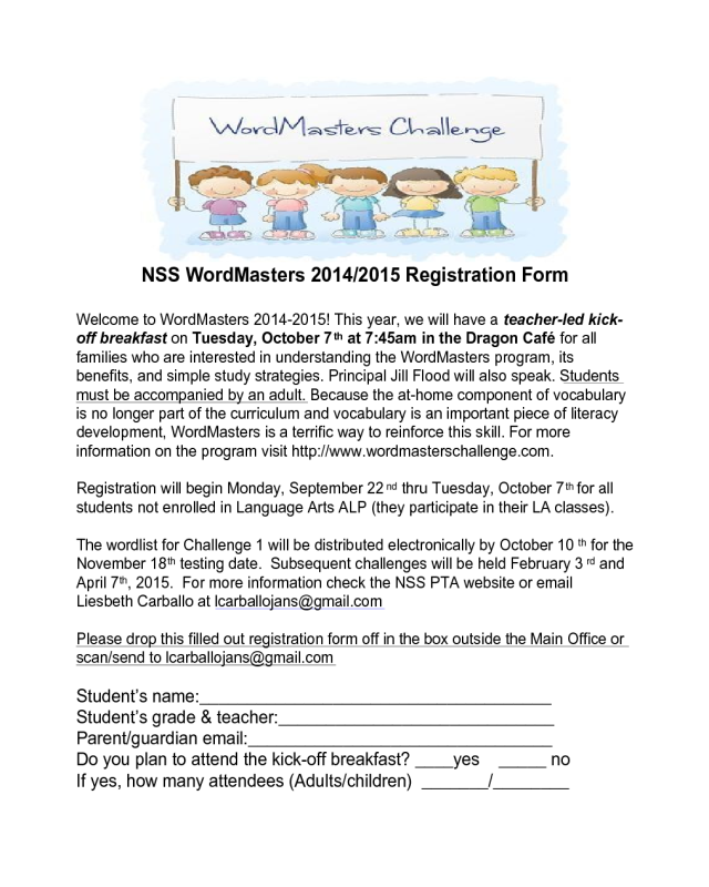 NSS WordMasters 2014 to 2015 Registration Form