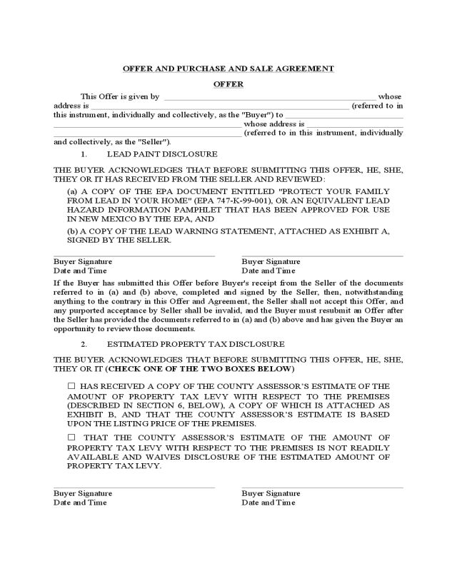 Offer to Purchase and Sale Agreement - New Mexico