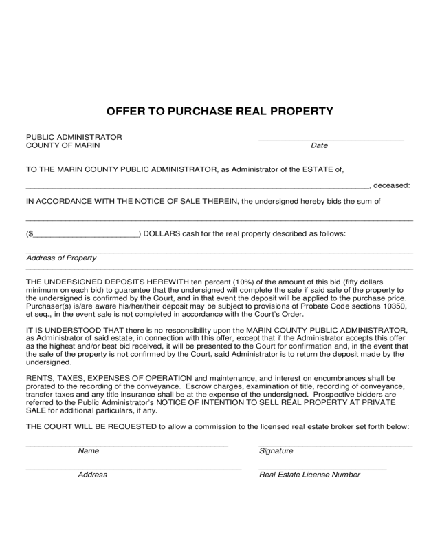 Offer to Purchase Real Property - California