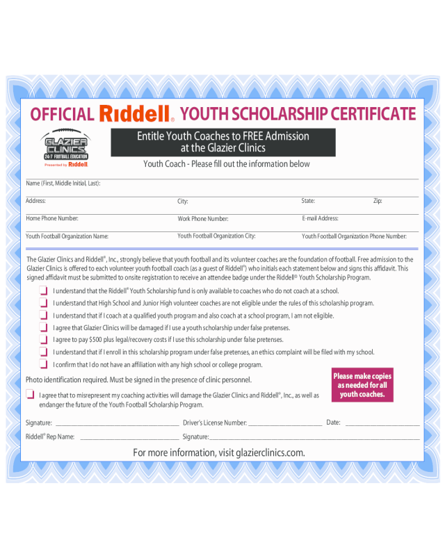 Official Youth Scholarship Certificate