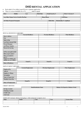 Ohio Rental Application - Edit, Fill, Sign Online | Handypdf