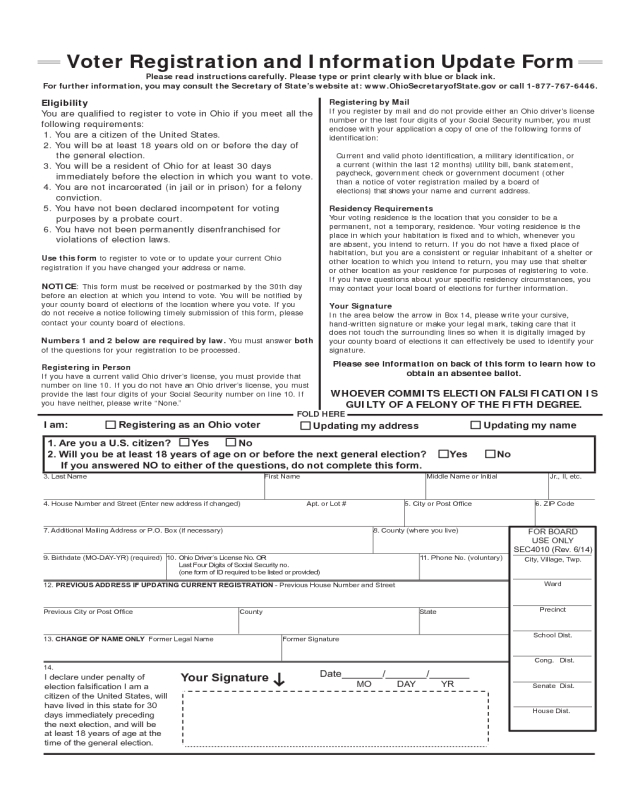 Ohio Voter Registration Information Update Form