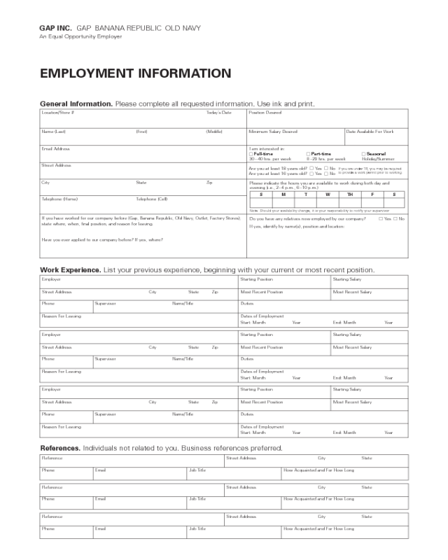 Old Navy Application Form