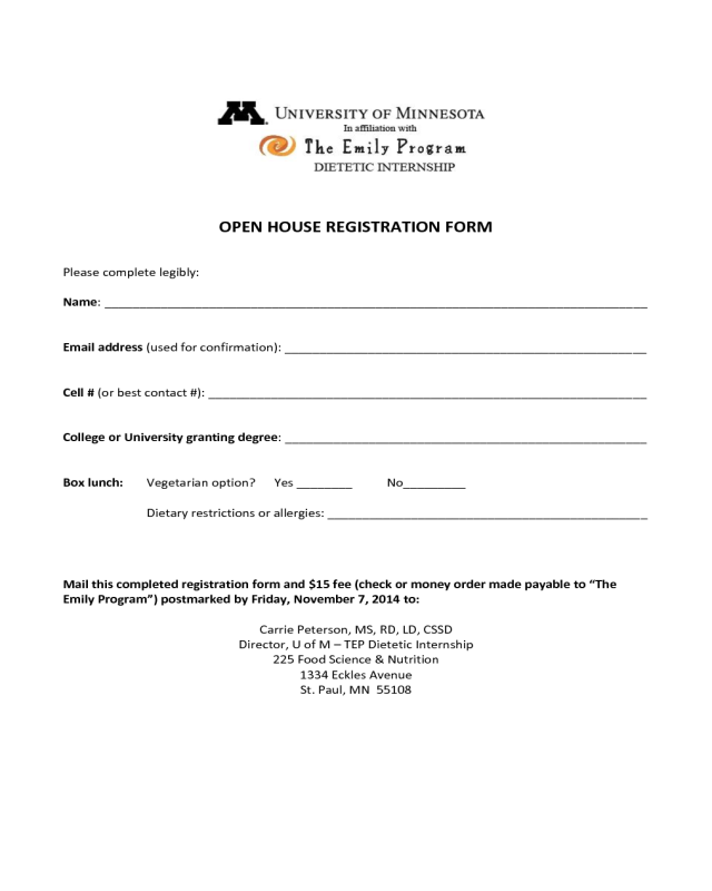 Open House Registration Form - Minnesota
