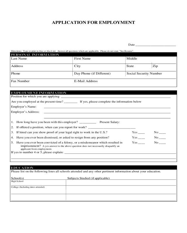 P99 Blank Application for Employment