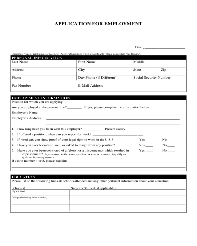 2022 job application form fillable printable pdf forms handypdf