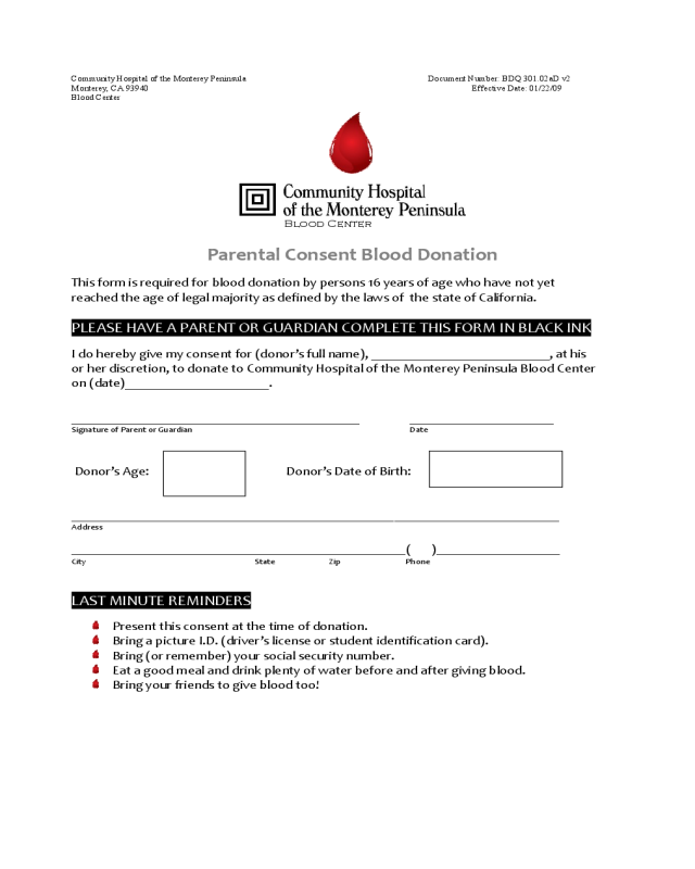 Parental Consent Blood Donation - California