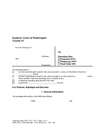 Parenting Plan Form - Washington - Edit, Fill, Sign Online | Handypdf