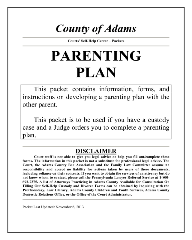 2021 Parenting Plan Form - Fillable, Printable PDF & Forms ...