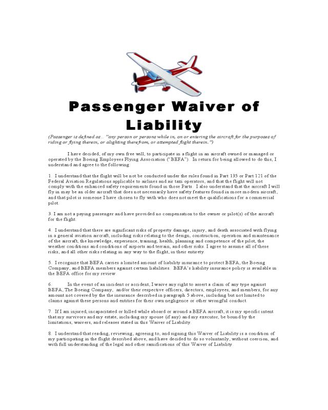 Passenger Waiver of Liability Form