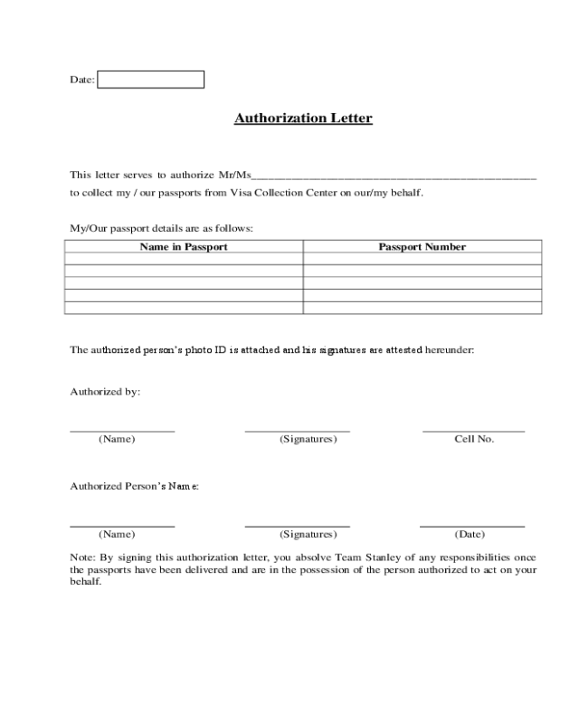 Passport Collection Authorization Letter Sample