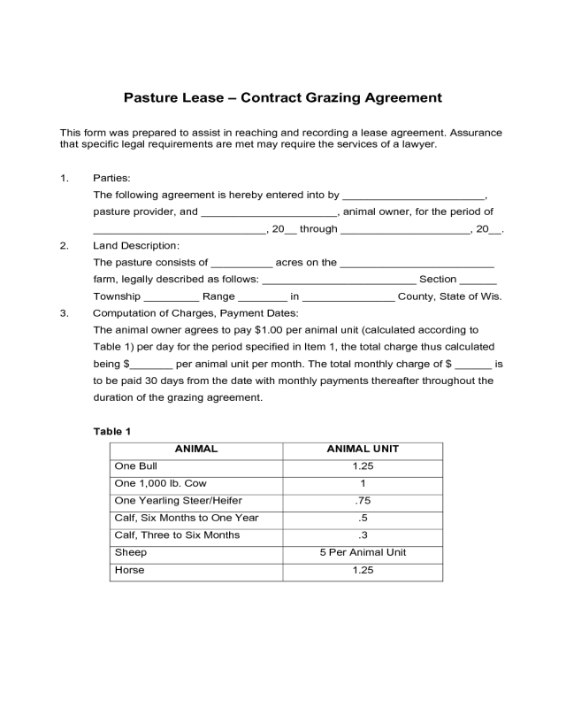 Pasture Lease - Contract Grazing Agreement
