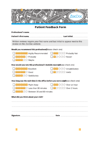 patient feedback form sample
