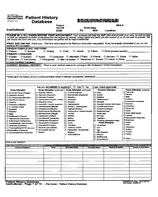 Medical History Form Template Pdf