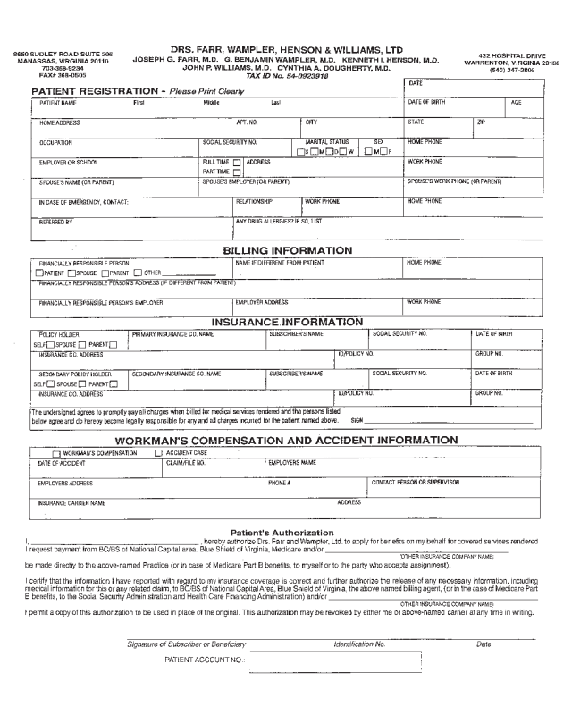 Patient Registration Form - Virginia
