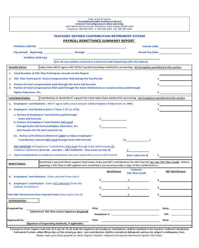 Payroll Remittance Form - Virginia