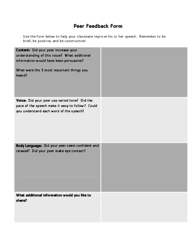 Peer Feedback Form Sample