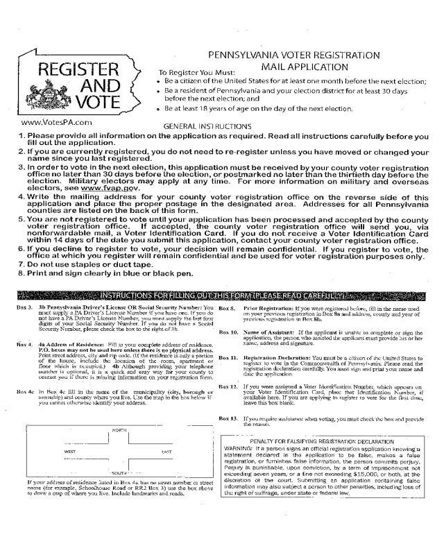 Pennsylvania Voter Registration Mail Appllication