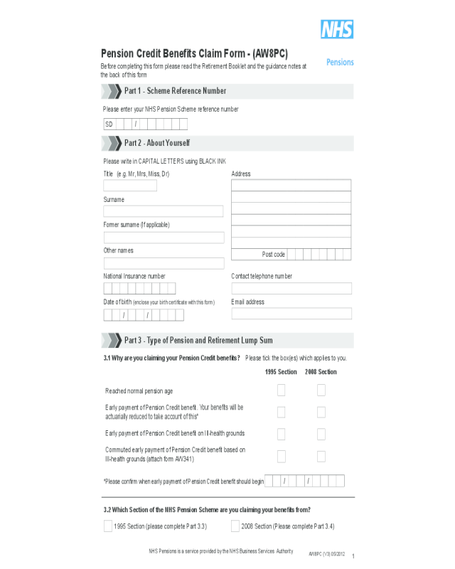 Pension Credit Benefits Claim Form