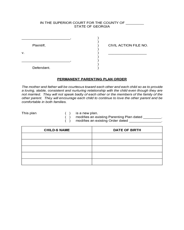 PERMANENT PARENTING PLAN ORDER Edit, Fill, Sign Online