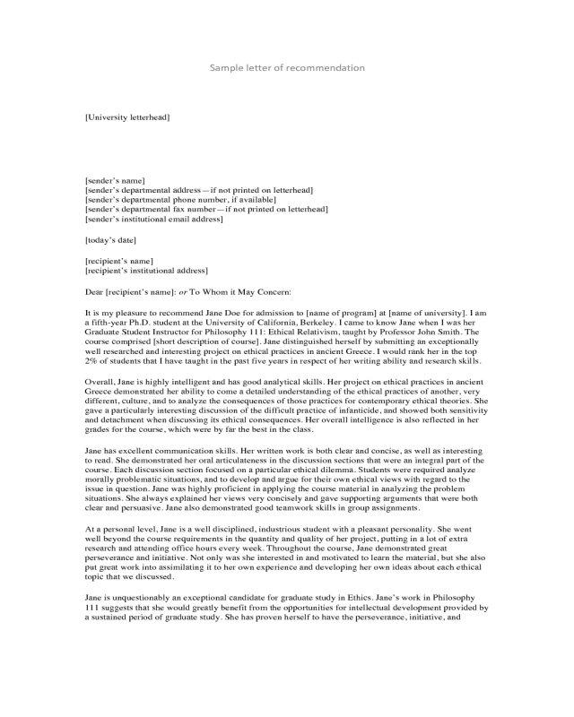 Personal Reference Letter Template - University of California