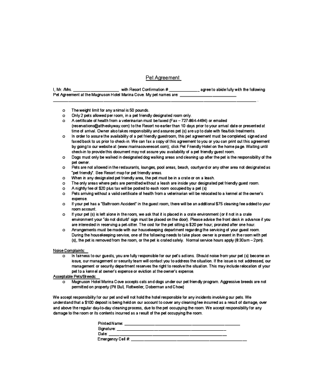 2022 Pet Agreement Form Fillable, Printable PDF & Forms Handypdf