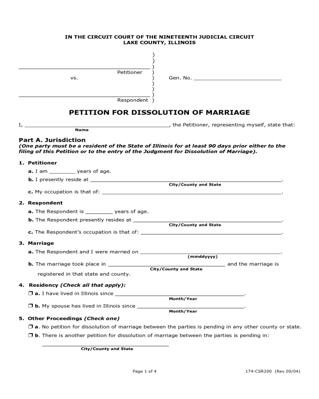 Petition for Dissolution of Marriage - Illinois