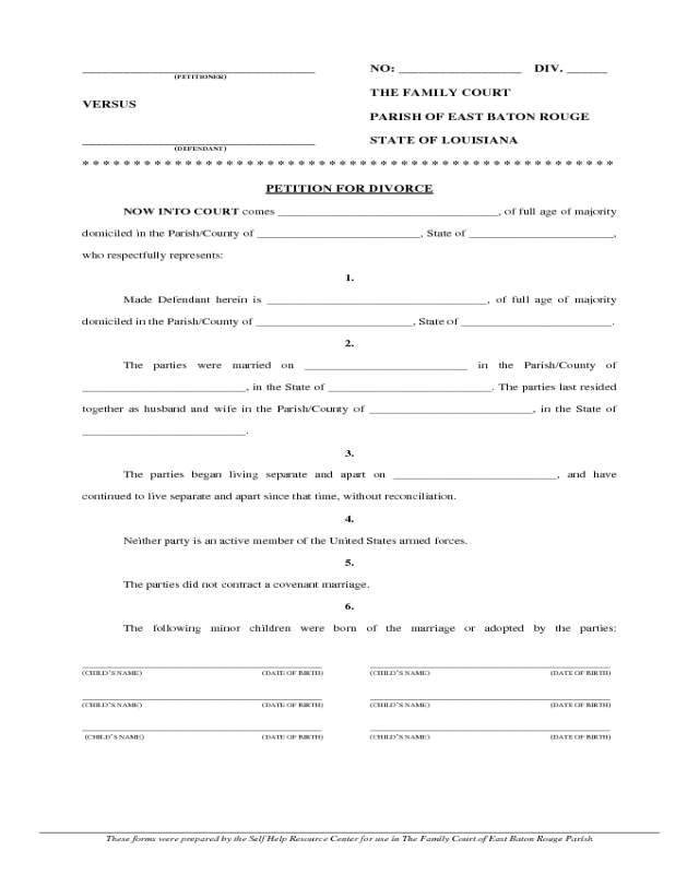 Petition for Divorce - Louisiana