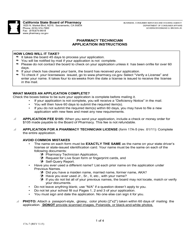 Pharmacy Technician Application Instructions - California