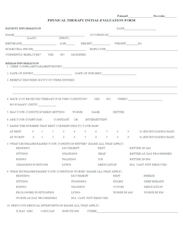 2021 Physical Therapy Evaluation Form Fillable, Printable PDF & Forms