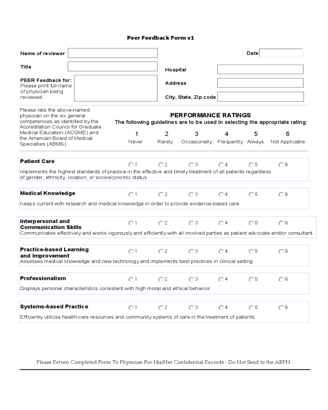 Physician Peer Feedback Form