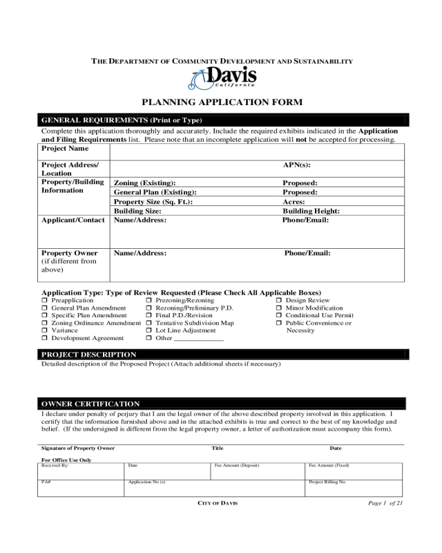 Planning Application Form - California