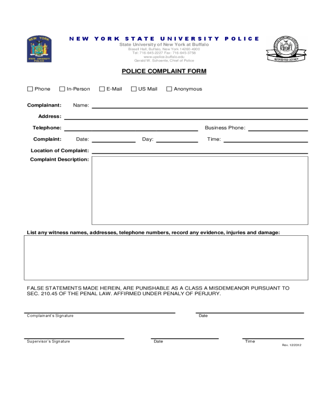 Police Complaint Form - State University of New York